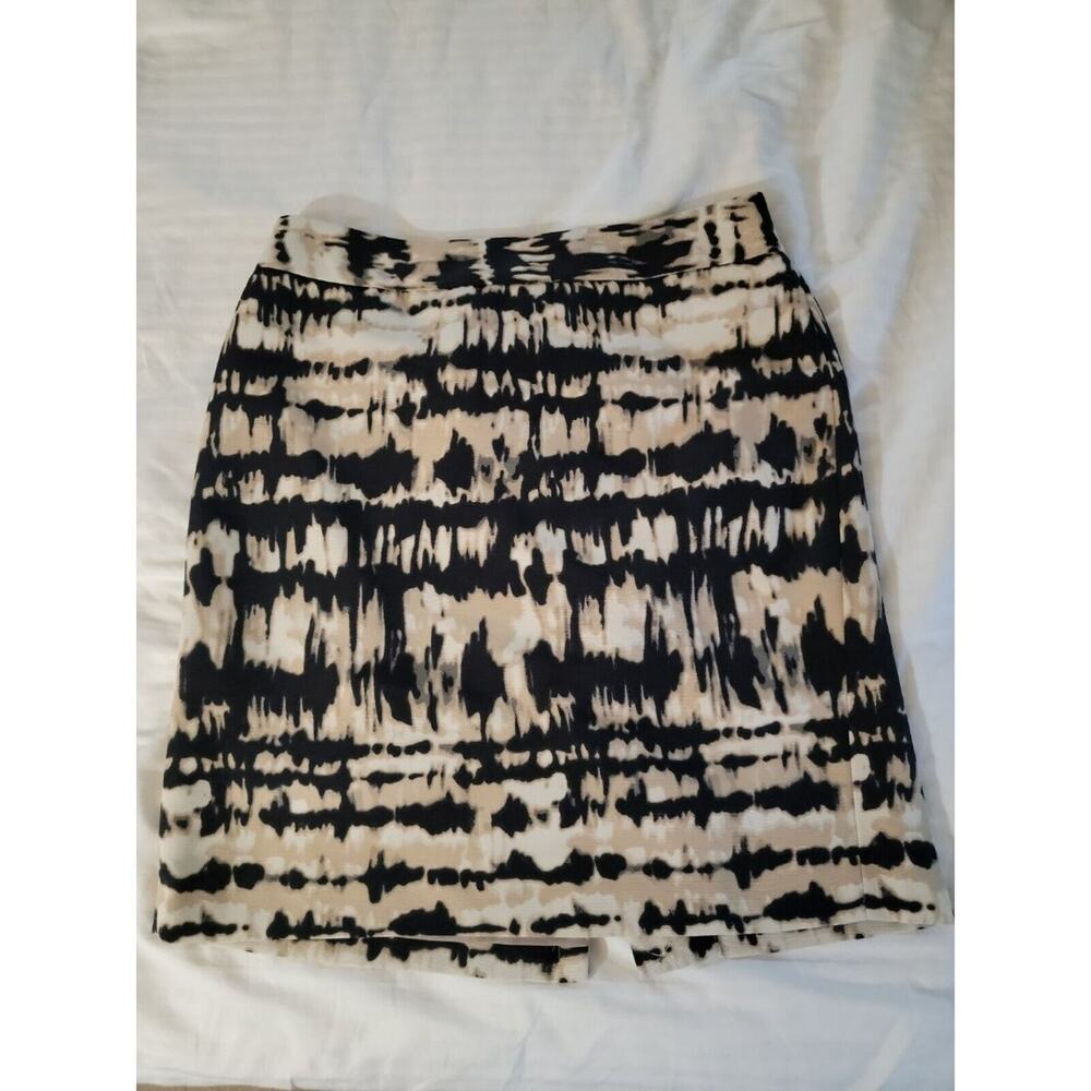 Ann Taylor Black Beige Watercolor Blurry Print Twill Pencil Skirt 10P